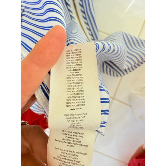 Women's Michael Kors Striped Full Zip Shirt, Size L, Blue/White - Picture 7 of 7